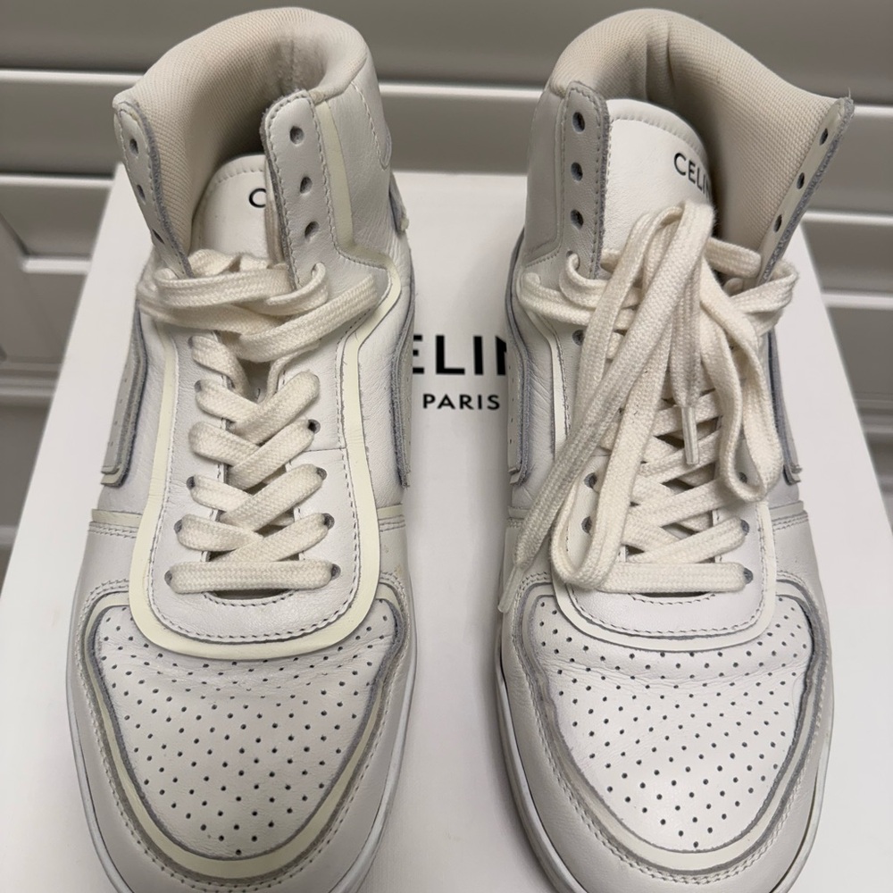 Celine Ct-01 “Z” Trainer High Top Sneaker In Calfskin Optic White - Picture 4 of 12